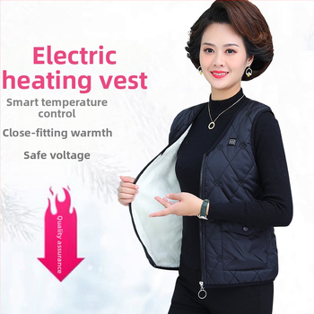 Елек с електрическо отопление за жени, подплата от агнешки флийс, плътна изолация пух-памук, цип, V-образно деколте, стил жилетка-кардиган, полиестерна тъкан