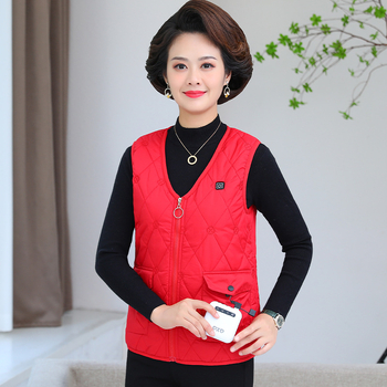 Елек с електрическо отопление за жени, подплата от агнешки флийс, плътна изолация пух-памук, цип, V-образно деколте, стил жилетка-кардиган, полиестерна тъкан