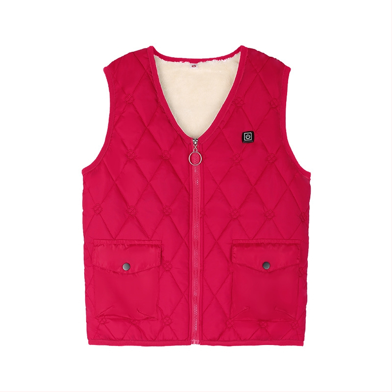 Елек с електрическо отопление за жени, подплата от агнешки флийс, плътна изолация пух-памук, цип, V-образно деколте, стил жилетка-кардиган, полиестерна тъкан