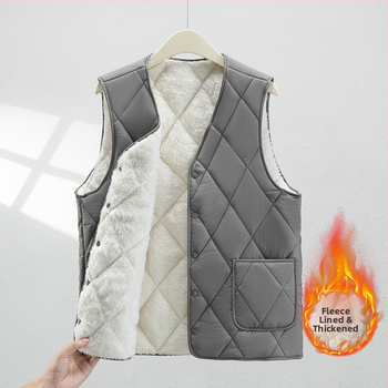 Muški flis-vest za jesen/zimu, opuštena silueta, velika veličina, za muškarce srednje dobi i starije, džepovi u patch stilu.