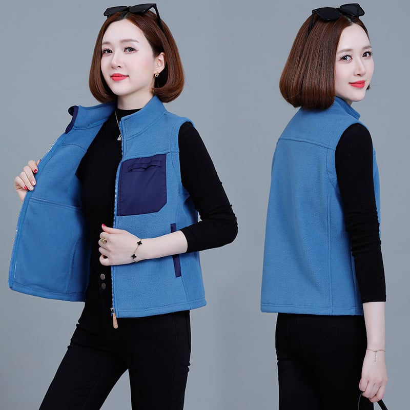 Vesta din fleece cu guler înalt, model color block, fermoar, toamnă-iarnă 2024