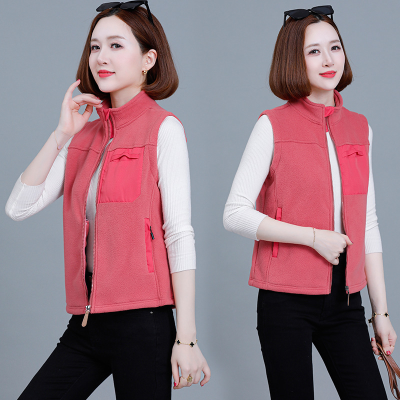 Vesta din fleece cu guler înalt, model color block, fermoar, toamnă-iarnă 2024