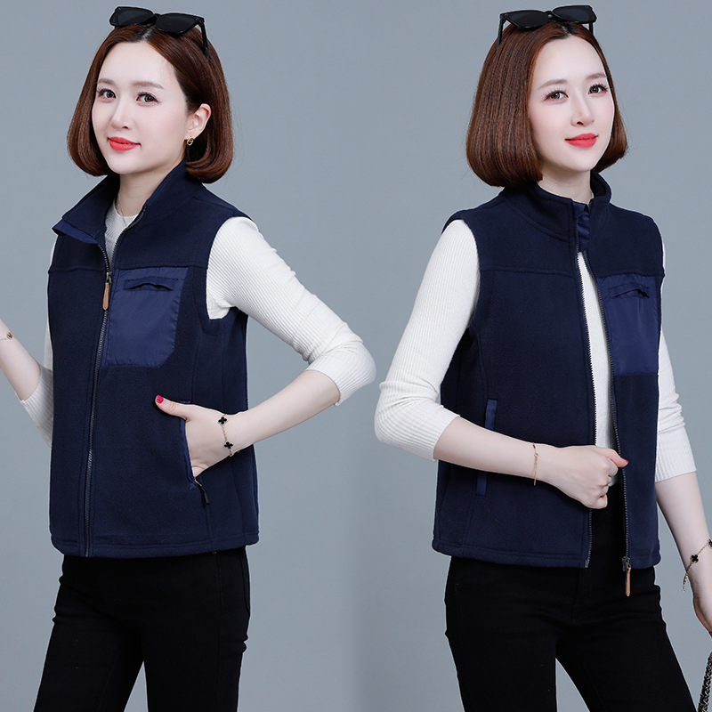 Vesta din fleece cu guler înalt, model color block, fermoar, toamnă-iarnă 2024