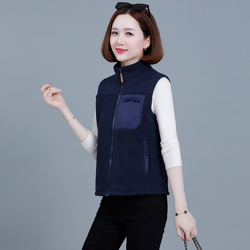 Vesta din fleece cu guler înalt, model color block, fermoar, toamnă-iarnă 2024