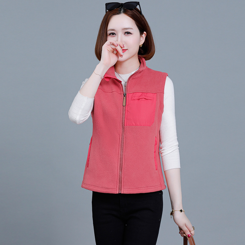 Vesta din fleece cu guler înalt, model color block, fermoar, toamnă-iarnă 2024