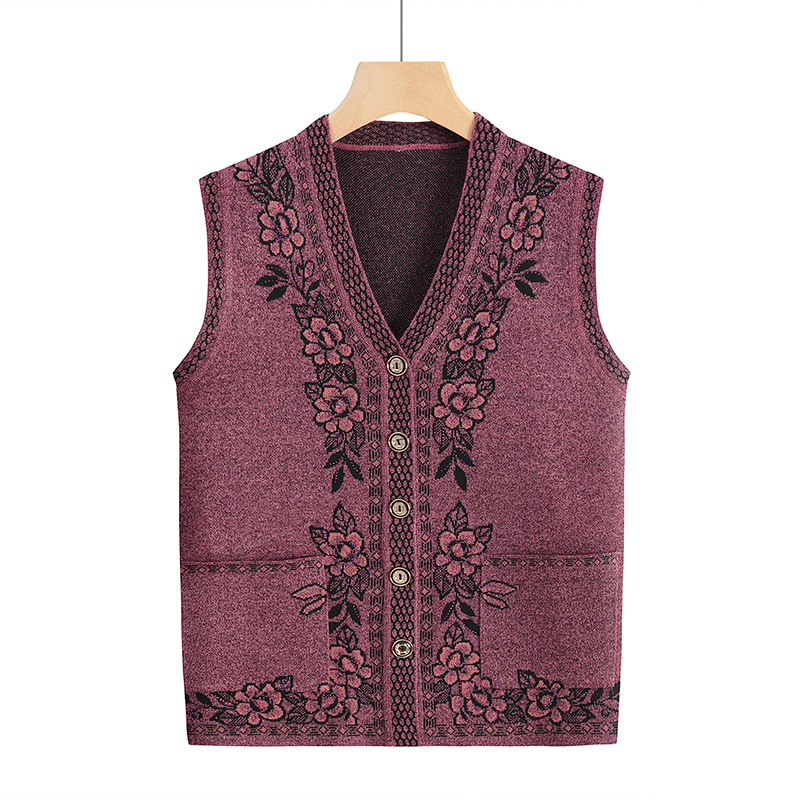 Adīta veste vecāka gadagājuma sievietēm, pavasaris 2024, poliestera audums, poliestera saturs 30–50%.