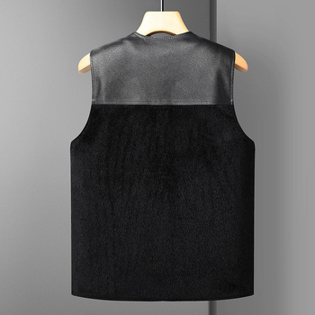 PU кожена жилетка за възрастни мъже – флисово подплатена, райета, двойно закопчаване, много джобове