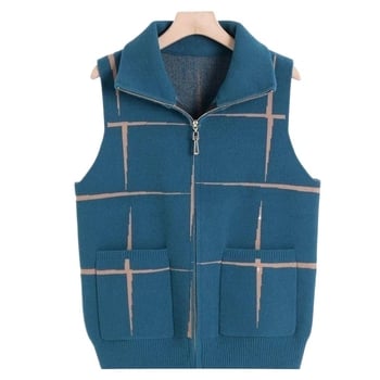 Vesta cu guler polo, țesătură Chenille, amestec cu spandex (Primăvara 2025, pentru femei adulte)