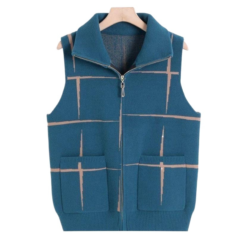 Vesta cu guler polo, țesătură Chenille, amestec cu spandex (Primăvara 2025, pentru femei adulte)