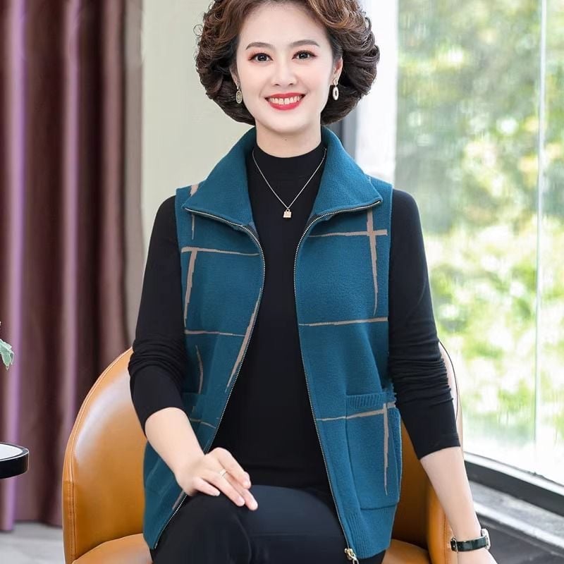 Vesta cu guler polo, țesătură Chenille, amestec cu spandex (Primăvara 2025, pentru femei adulte)