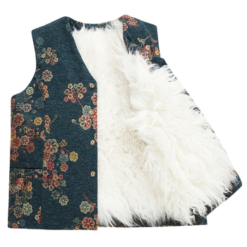 Женски ленен жилет с V-образно деколте, флорален принт, пълнеж от полиестер и памук, стандартна дължина