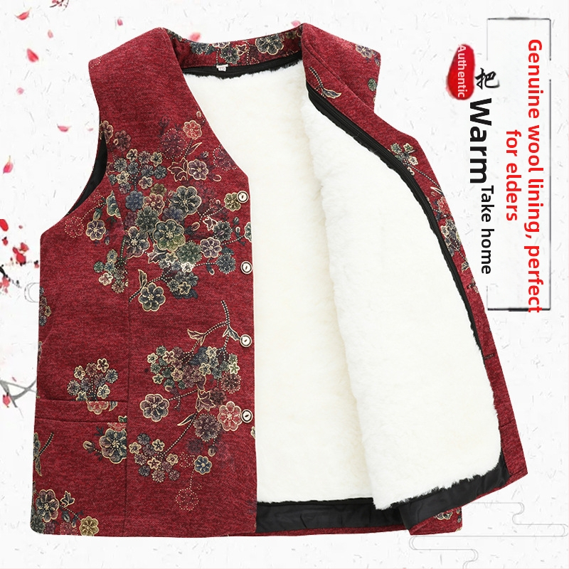 Женски ленен жилет с V-образно деколте, флорален принт, пълнеж от полиестер и памук, стандартна дължина