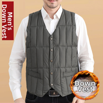 Мъжка памучна жилетка за зима, V-образно деколте, дебела подплата, полиестерна тъкан, шарка с точки