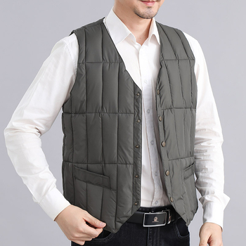 Мъжка памучна жилетка за зима, V-образно деколте, дебела подплата, полиестерна тъкан, шарка с точки