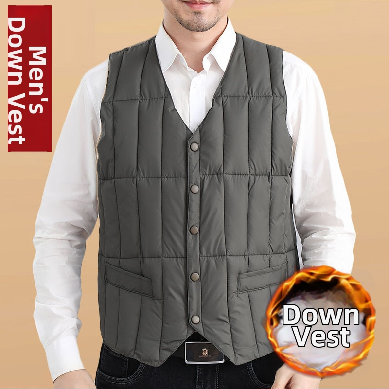 Мъжка памучна жилетка за зима, V-образно деколте, дебела подплата, полиестерна тъкан, шарка с точки