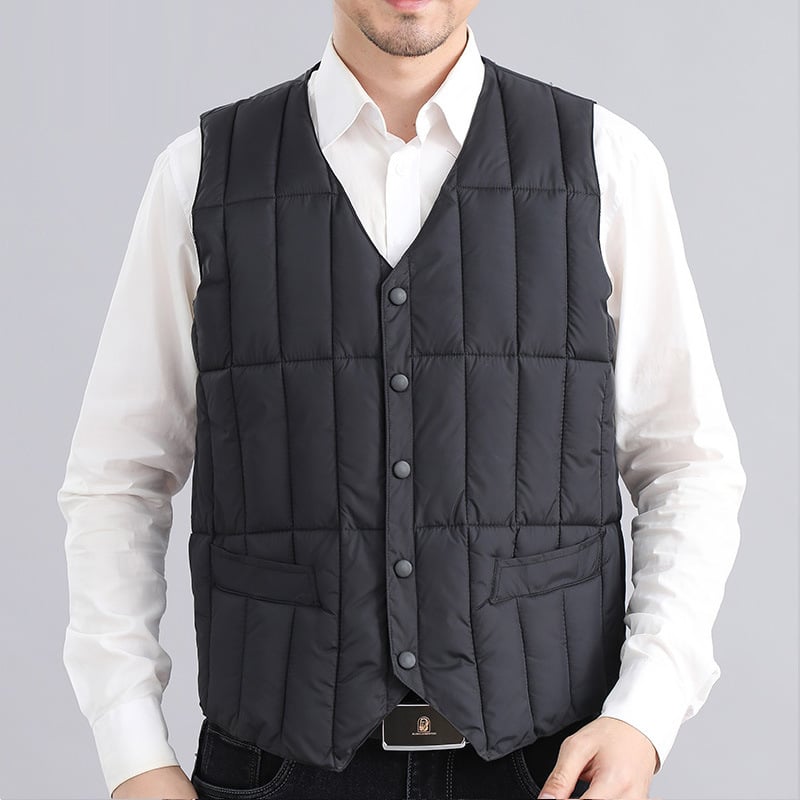 Мъжка памучна жилетка за зима, V-образно деколте, дебела подплата, полиестерна тъкан, шарка с точки