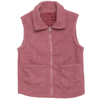 Дамски жилет с подплата от флис и овча вълна, със стояща яка и цип, геометричен принт, полиестерна материя