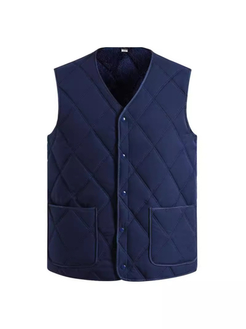 Vestă bărbați cu fleece, căptușită pentru iarnă, guler în V, închidere cu un rând de nasturi, fără glugă, buzunare laterale, tiv drept, culoare uni, material exterior poliester, căptușeală din bumbac