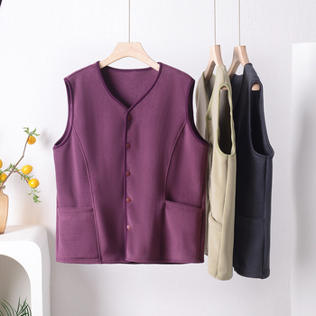 Vesta bărbătească din fleece îngroșat, fără glugă, croială lejeră, poliester cu căptușeală fleece, buzunare frontale patch, iarnă 2024