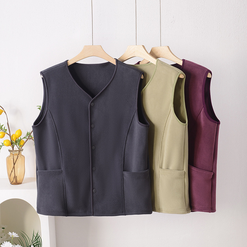 Vesta bărbătească din fleece îngroșat, fără glugă, croială lejeră, poliester cu căptușeală fleece, buzunare frontale patch, iarnă 2024