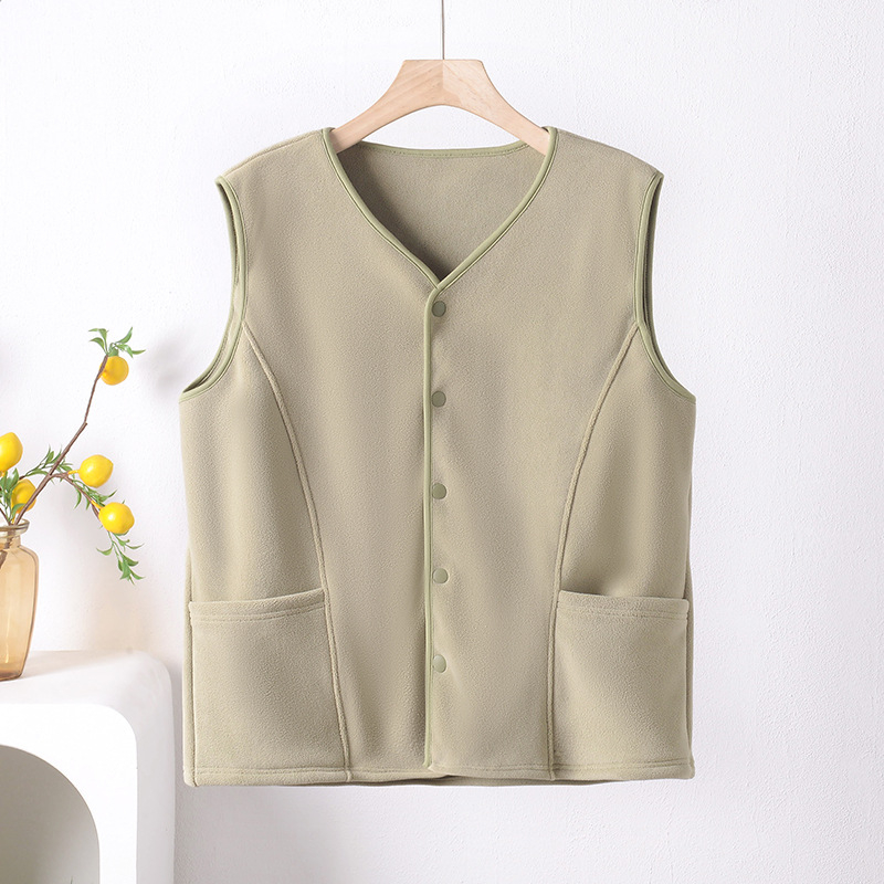 Vesta bărbătească din fleece îngroșat, fără glugă, croială lejeră, poliester cu căptușeală fleece, buzunare frontale patch, iarnă 2024