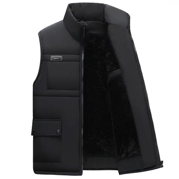 Vesta din bumbac pentru bărbați cu căptușeală de fleece — grosime catifelată, umplutură din bumbac, exterior și căptușeală din bumbac, croială liberă, fără glugă