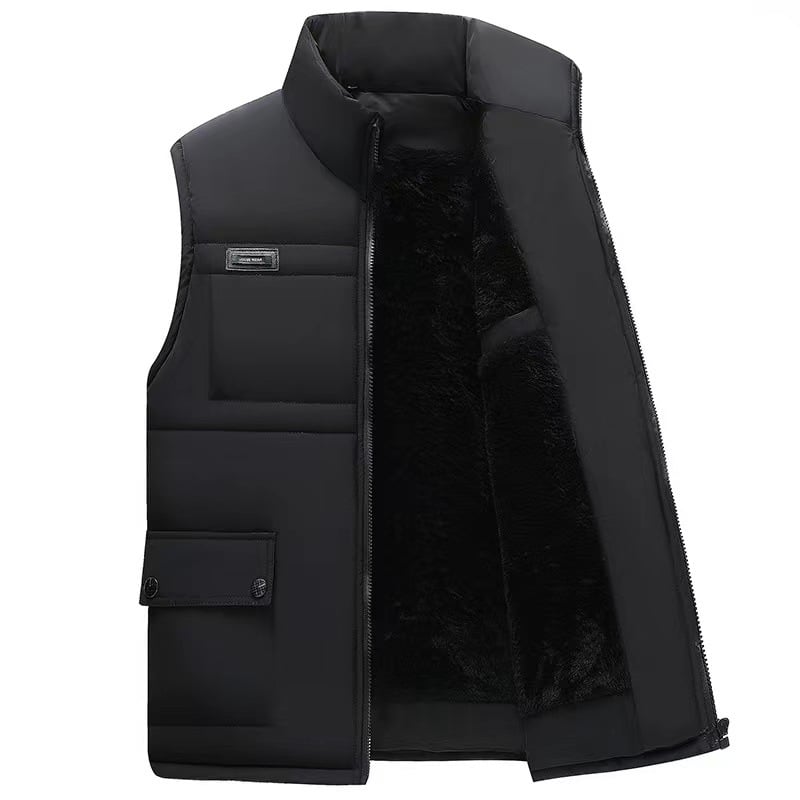 Vesta din bumbac pentru bărbați cu căptușeală de fleece — grosime catifelată, umplutură din bumbac, exterior și căptușeală din bumbac, croială liberă, fără glugă