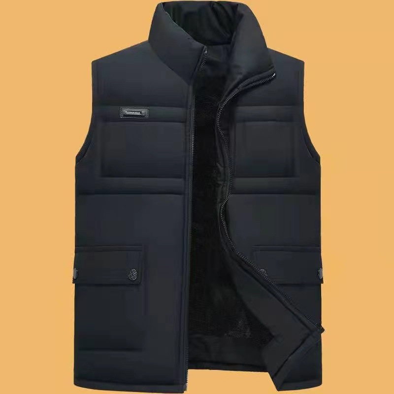 Vesta din bumbac pentru bărbați cu căptușeală de fleece — grosime catifelată, umplutură din bumbac, exterior și căptușeală din bumbac, croială liberă, fără glugă