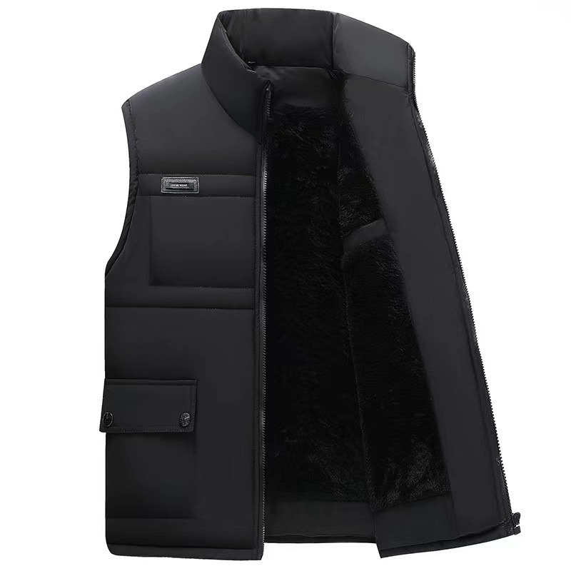 Vesta din bumbac pentru bărbați cu căptușeală de fleece — grosime catifelată, umplutură din bumbac, exterior și căptușeală din bumbac, croială liberă, fără glugă