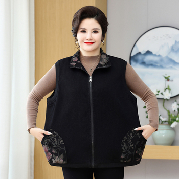 Деним жилетка-кардиган, свободен силует, ла-пел яка, пролет и есен, за възрастни жени