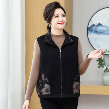 Деним жилетка-кардиган, свободен силует, ла-пел яка, пролет и есен, за възрастни жени