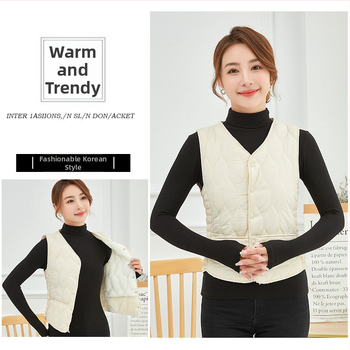 Дамски памучен елек за топло облекло, без яка, ромбов модел, пълнеж от памук, есен 2023