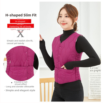 Дамски памучен елек за топло облекло, без яка, ромбов модел, пълнеж от памук, есен 2023