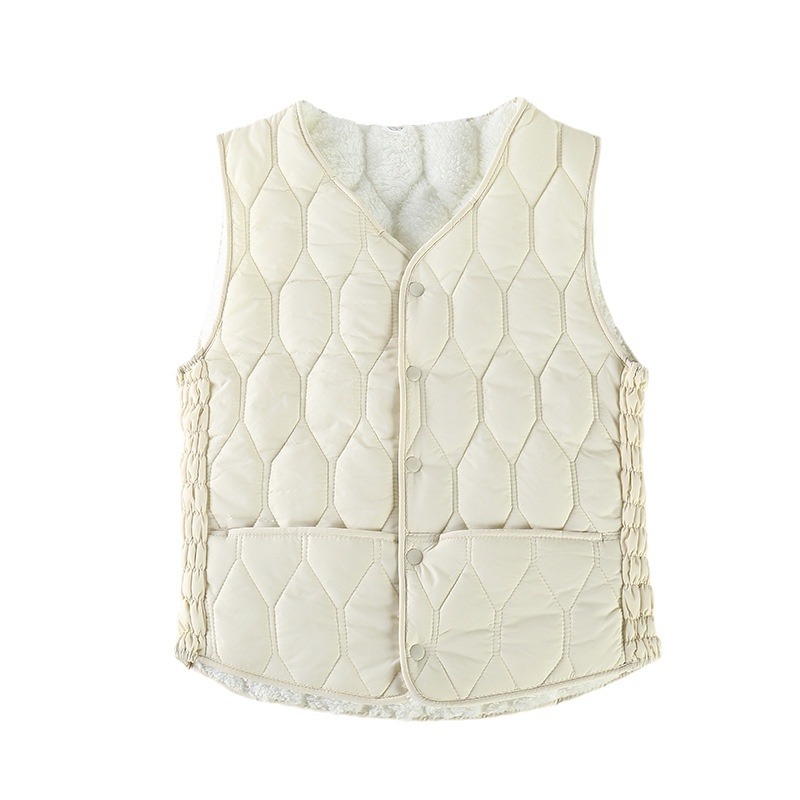 Дамски памучен елек за топло облекло, без яка, ромбов модел, пълнеж от памук, есен 2023