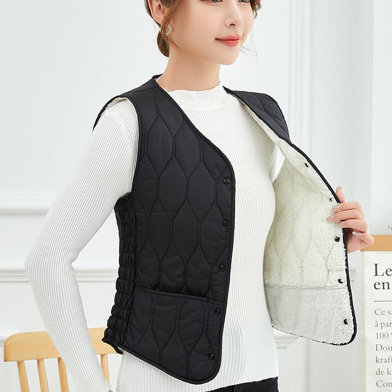 Дамски памучен елек за топло облекло, без яка, ромбов модел, пълнеж от памук, есен 2023