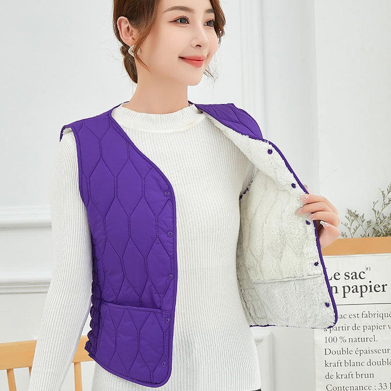 Дамски памучен елек за топло облекло, без яка, ромбов модел, пълнеж от памук, есен 2023