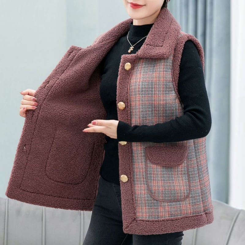 UNMUN vestă de damă — Stil regulat, căptușeală de fleece, decolteu în V, umplutură de lână, material principal: viscoză 95%+