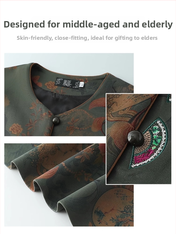 Veste vidējā vecumā un vecākām sievietēm, elegants ziedu raksts, poliestera audums, pavasaris 2025