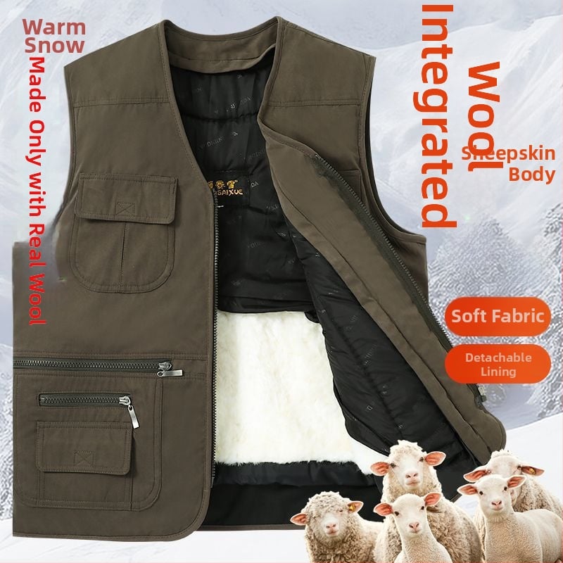 Мъжки качулков quilted жилет, Slim fit, V-образно деколте, цип отпред, райета деним, основна тъкан: зайчи косъм, лен подплата