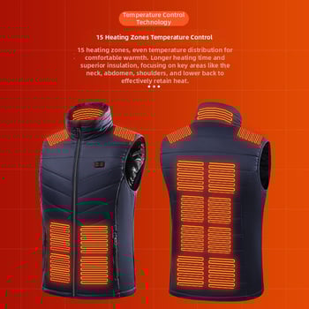 Vesta încălzită electric cu 15 zone de încălzire, încălzire inteligentă, guler înalt, lungime medie, material poliester