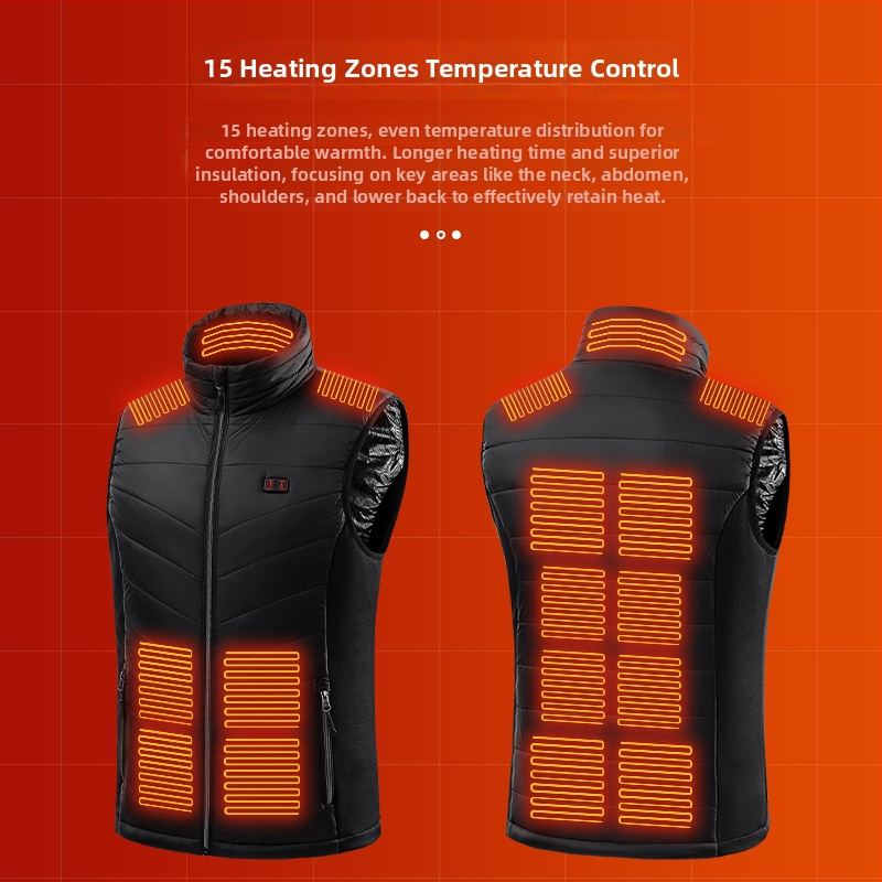 Vesta încălzită electric cu 15 zone de încălzire, încălzire inteligentă, guler înalt, lungime medie, material poliester