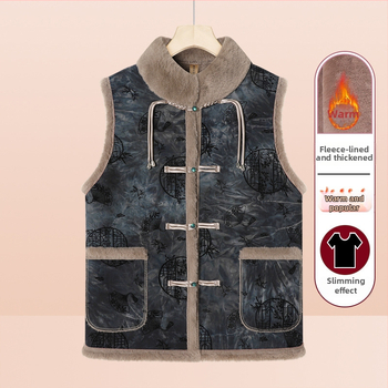 Flīsa iekšējā odere sievietēm vecumā, ķīniešu stila retro ziemas vest, 2025. gads