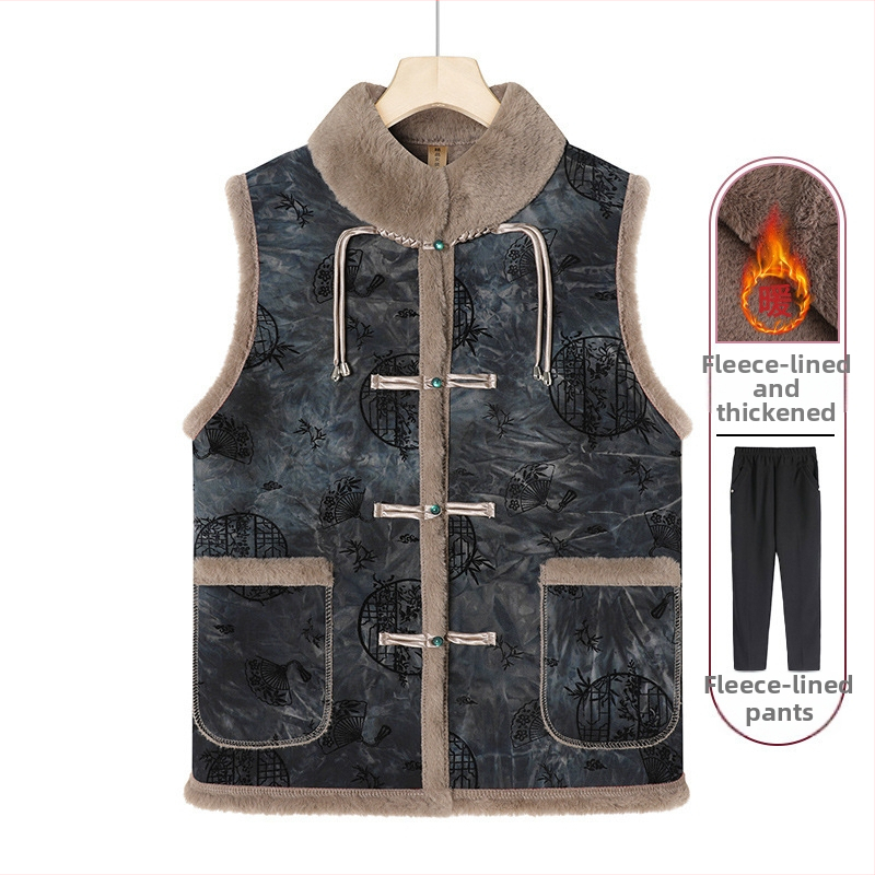 Flīsa iekšējā odere sievietēm vecumā, ķīniešu stila retro ziemas vest, 2025. gads