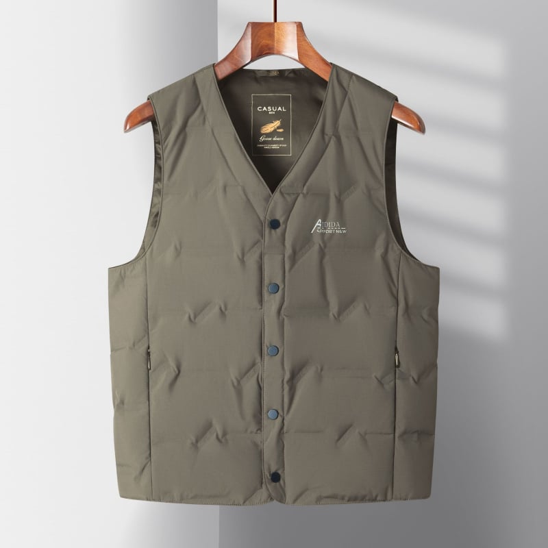 Мъжка пухена жилетка, V-образно деколте, едноредово закопчаване, зима, полиестер