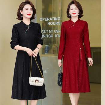 Elegáns anyós esküvői ruha, tavasz 2025, poliészter jacquard anyag, midi hossz, temperamentumos stílus