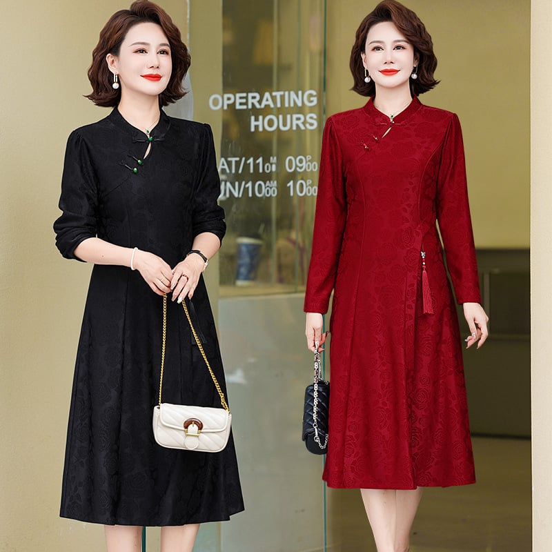 Elegáns anyós esküvői ruha, tavasz 2025, poliészter jacquard anyag, midi hossz, temperamentumos stílus