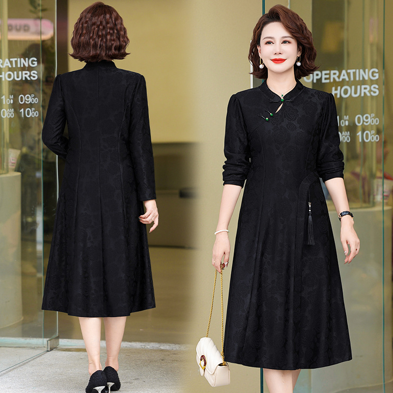 Elegáns anyós esküvői ruha, tavasz 2025, poliészter jacquard anyag, midi hossz, temperamentumos stílus