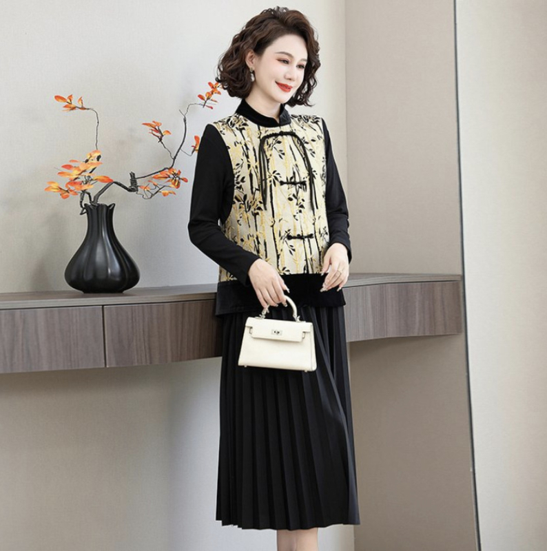 Két részes kosztüm kínai stílusban, irodalmi retro, 2025 tavasz, középméret hossz, poliészter 90–95%