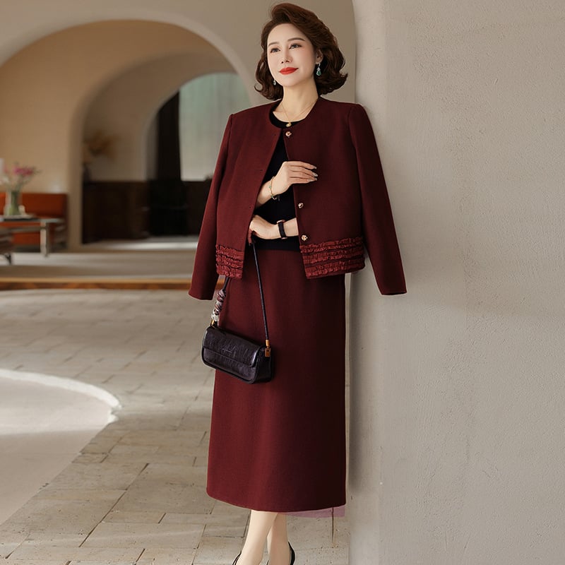 Dviejų dalių suknelių komplektas pavasariui 2025 vyresnėms moterims, vidutinio ilgio, poliesteris >95%, kasdienis stilius