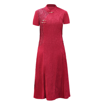 Haljina od poliester z cvjetnim uzorkom, jacquard tkanina, stojeći ovratnik, A-linijski kroj, midi duljina